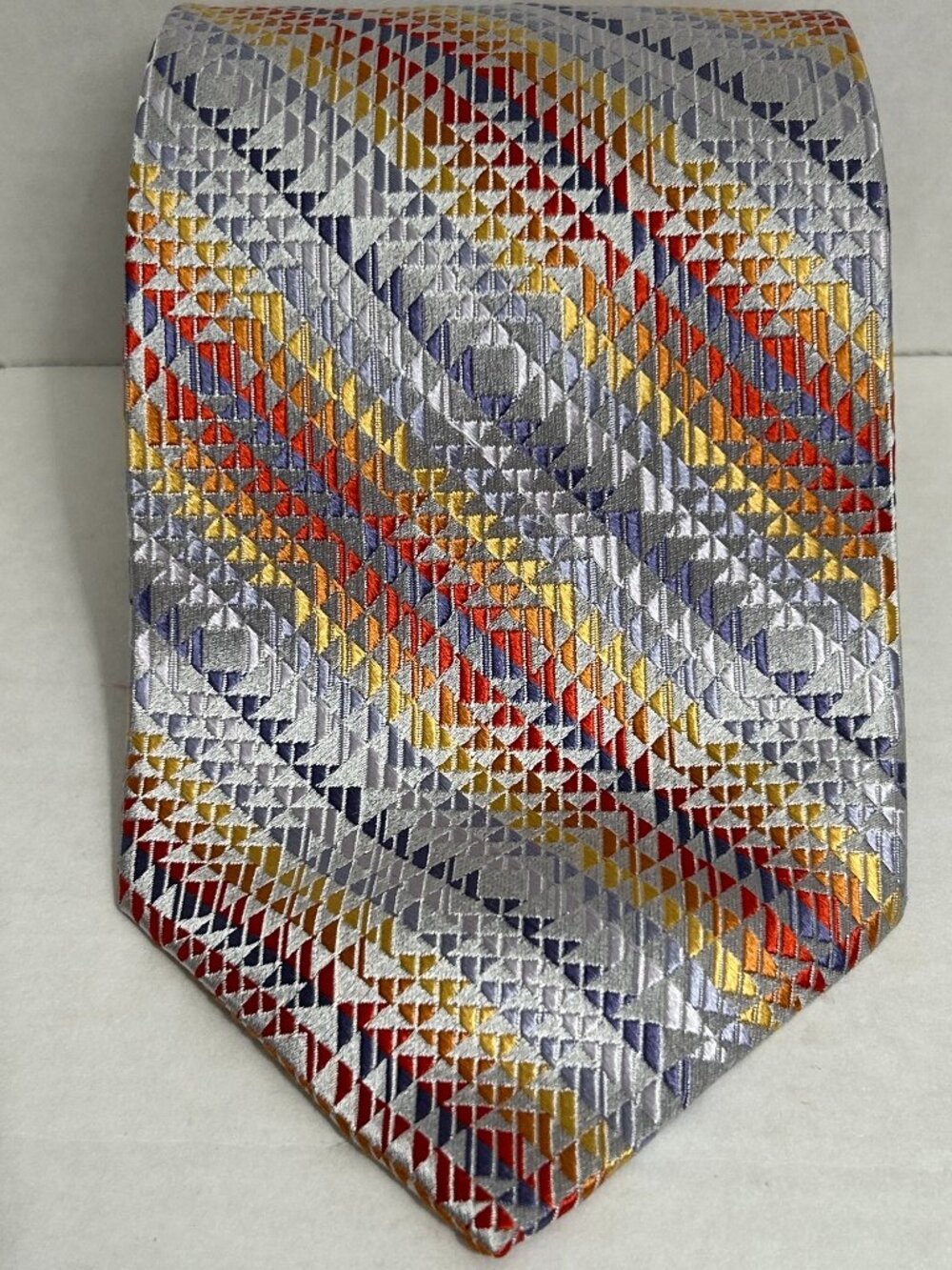 Zianetti Italian Silk Collection Mens Necktie Silver Red Gold Geometric Abstract